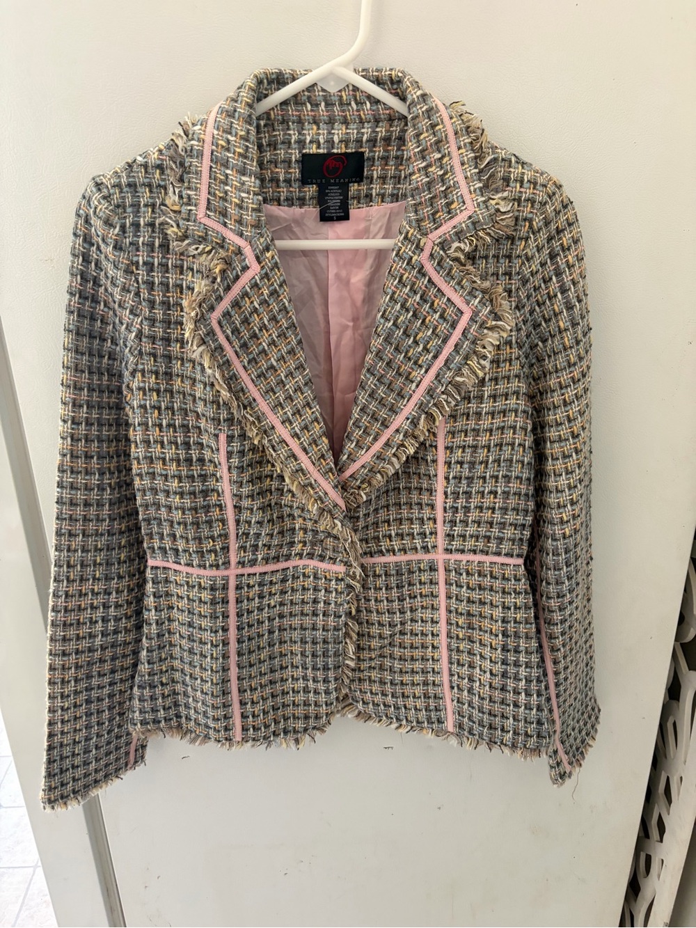 Classic Tweed Jacket with Pink Trim - Women's Coat